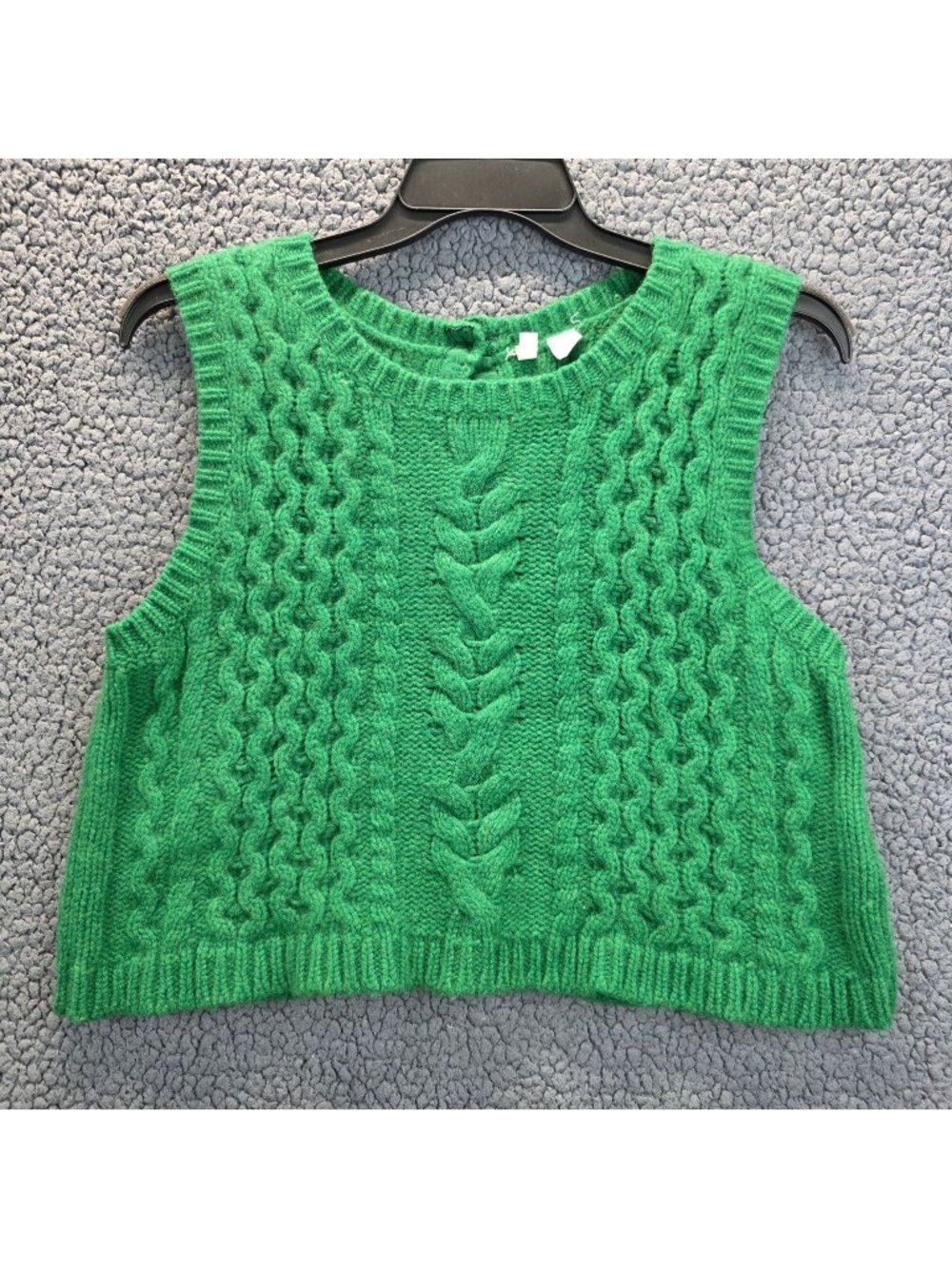 Anthropologie Moth Fisherman Cable Knit Sweater Vest XL Green Wool Cottagecore
